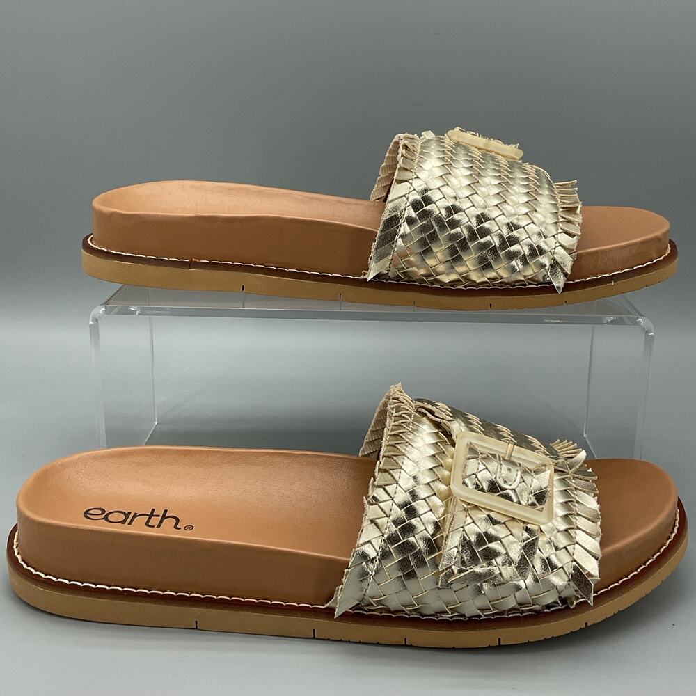 NEW earth Women’s Fontane Woven Flat Sandals Gold Size 9.5M